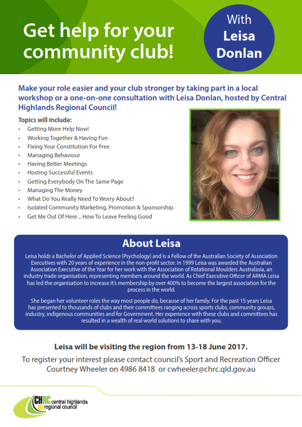 Get help for your Community Club with Leisa Donlan - June 2017_001
